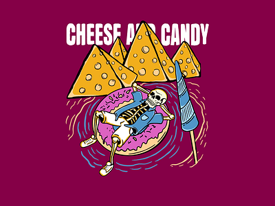 CHEESE AND CANDY adventure background badge fried handdrawn illustration retro skull sleketon summer vintage