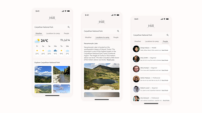 Hill - App for mountain lovers app design hiking mobile app mountains photography ui ui design