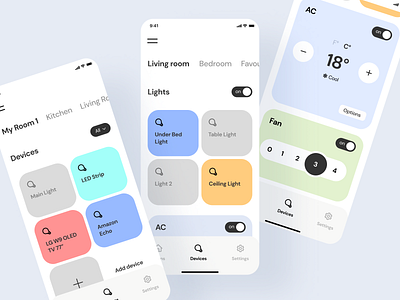 Smart Home App v1 app design figma lights mobile smart home ui ux vector