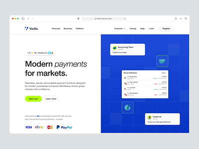 Vaulta - Landing Page Animation animation b2b banking cansaas clean design finance financial fintech interface landing page landing page animation minimal modern payment saas ui ux web design website