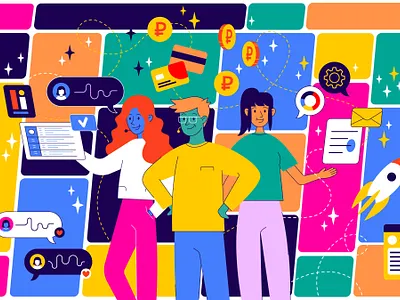 super team branding design illustration office team web work