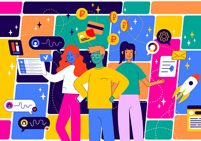 super team branding design illustration office team web work