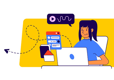 office #3 design flat girl illustration interface office web