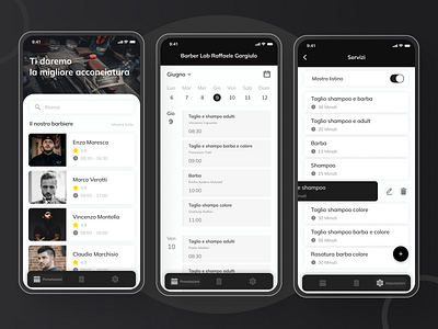 Barbershop Application barber barbershop hair hairsalon hairstylist mobile app mobile app design mobile ui salon ui uiuxdesign ux