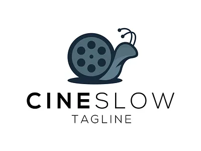 CineSlow Logo animal apparel branding cinema clever clothing creative design film illustration logo movie slowmotion snail ui vector