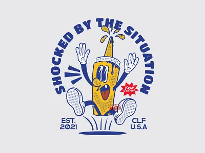 SHOCKED BOTTLE 1930s Character Illustration apparel bottle branding clothing line design design for sale illustration logo mascot mascot illustration retro mascot retro mascot illustration soy tshirt design vintage