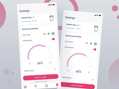 Smart Cup - Settings screen app application coffee cup cup design iot led mobile remote screen settings shiftnudge smart smart cup smartcup temperature trendy ui update ux