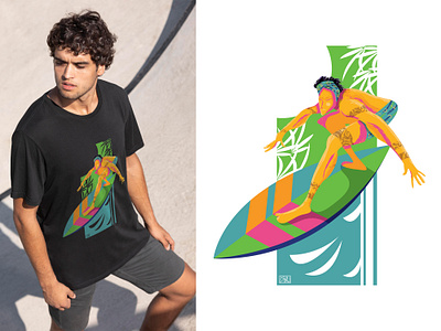 Surfer Dude Beachin' abstract beach illustration playoff stickermule summer surfer surfing tshirt