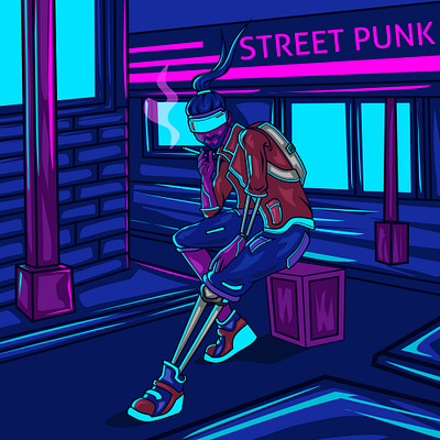 Smoking Man Cyberpunk art character color colorful cyber cyberpunk cyborg design futuristic graphic illustration japan man manga neon sci fi smoking street vector vintage