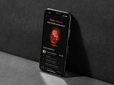Design concept for Reward App bonus dark mode friends gamification gem gifts invite magic points redeems refer reward ticket visual design
