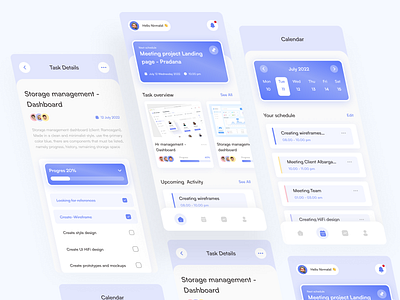 Taskku - Task management app app application blue clean design gradient layout linear management meeting mobile modern schedule simple task team ui uiux ux white