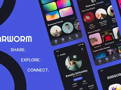 EARWORM - Music Sharing Reimagined design for fun mobile app ui ux