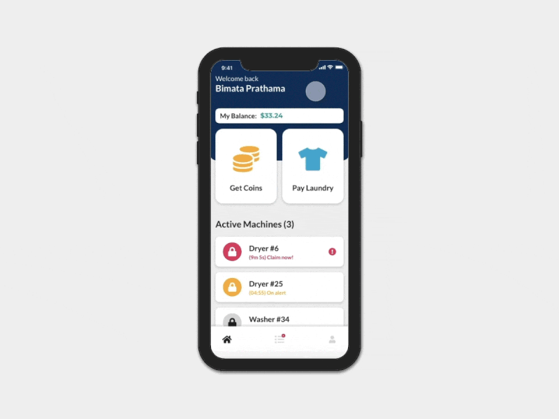 Self-Service Laundry App - Flow #1 (Payment Solutions) app design prototype ui ux