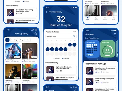 VocalWarm - Vocal Practice App | Practice History & Library 🎤 app design followers following popular trending ui uidesign uiux ux uxdesign warm up