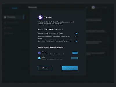 notification settings for a dApp crypto dapp design figma phantom portfolio solana ui ui design ux web3