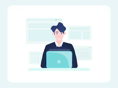 Illustration for the application | NewPastoral app application blue computer design desk graphic design guy illustration laptop male man people user vector work