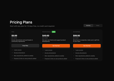 Dark Mode Pricing buttons clean dark dark mode design interface minimal pricing product saas selector settings switch tab theme toggle ui ui design ux ux design