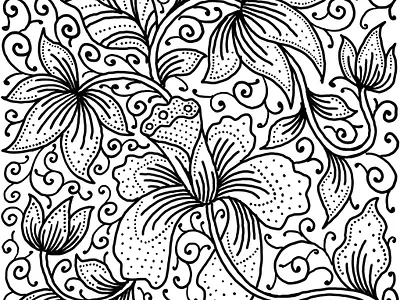 Batik Flower Line Art batik illustration