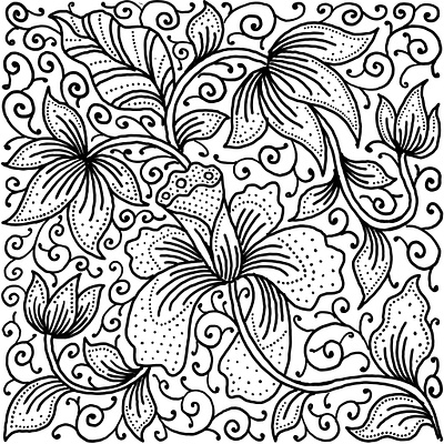 Batik Flower Line Art batik illustration
