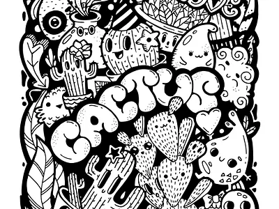 Doodling black character cute design doodle doodling flat illustration ink line art vector