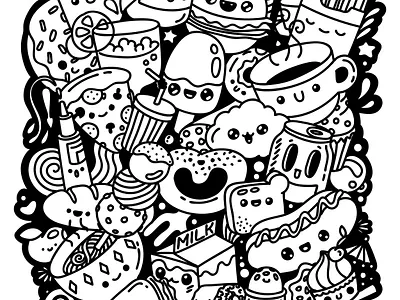 Fast Food Doodling illustration art black cafe character cute design doodle doodling fast food flat illustration ink vector