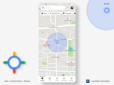 DailyUI 029 - Map dailyui dailyui challenge dailyui day 29 dailyui map dailyuichallenge day 29 map ui design design inspiration google maps ui design location tracker ui location ui map ui design mobile ui design rushabh koradia rushabh ui track location ui ui design ui inspiration ux rushabh