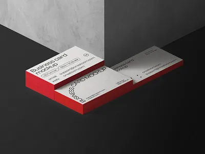 Three Stacks Of Business Card Mockups Near The Wall Isometric stationery mockups