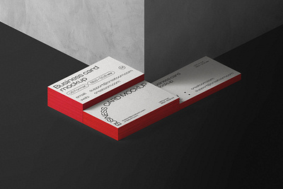 Three Stacks Of Business Card Mockups Near The Wall Isometric stationery mockups