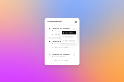 Meeting schedule with counsellor app branding design graphic design ui