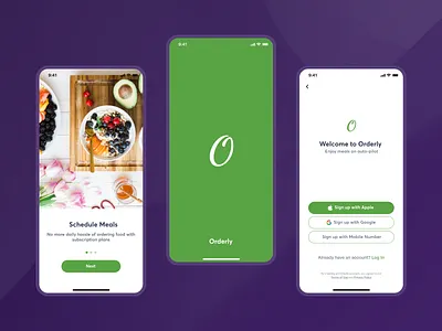 Orderly - Part 1 app design food logo mobile onboarding sign in sign up splash ui ux