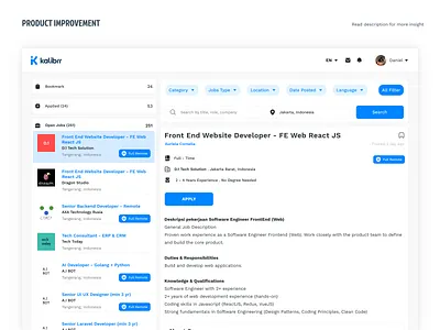 Kalibrr Product Improvement figma job hunter job seeker job vacancy product product design redesign ui ux vacancy