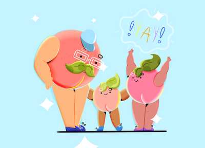 Happy peaches 🍑 2d art blue character design childrens book commercial cute delicious design drawing family fruit fruits happy illustration ipad pro peach peaches procreate yummy
