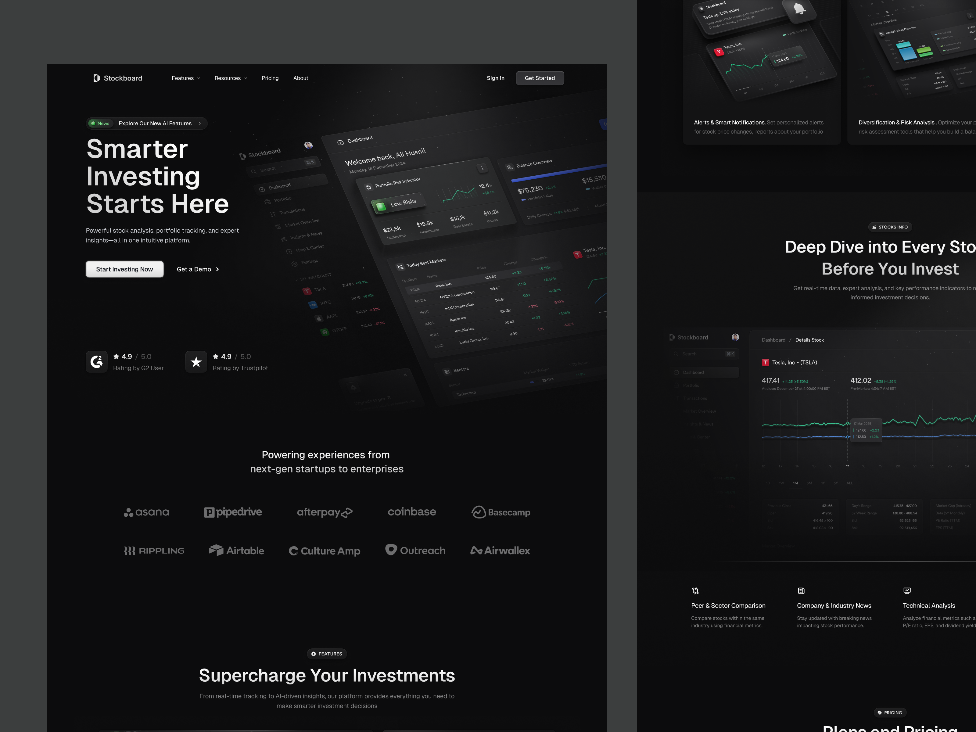 Saas Stock Investment Landing page - Stockboard 💰 bento clean darkmode design features hero illustration infographics investment landing page market minimalist pricing saas section stock ui ux web design website