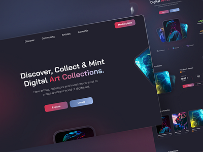 Art Verse - NFT Marketplace Landing Page app design blockchain branding case study crypto dark mode dark theme design graphic design landing page marketplace nft nfts tokens ui ui design user interface users ux website