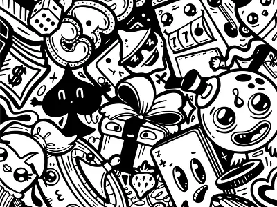 Casino doodling illustration art black casino character cute design doodle doodling flat game illustration ink money vector
