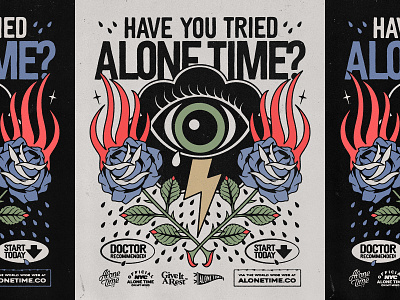 Have you tried Alone Time? badgedesign branding eye fire flame graphic design illustration illustrator lightning logo pattern rose storm texture traditional typography