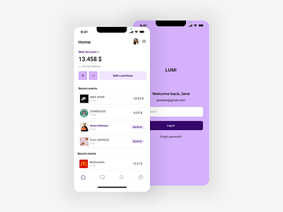 LUMI-Online bank bank app financial app minimal design minimal ui modern online bank purple simple app simple ui ui ui design