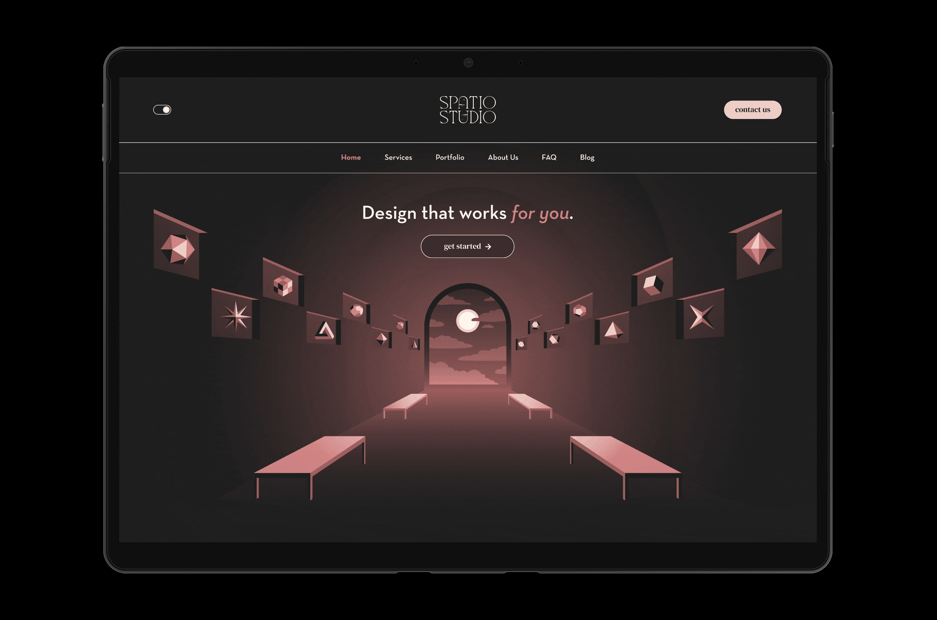 Hero Design for Spatio Studio animation dark mode gif gradient graphic design hero home page illustration mode switch studio ui ux vector web design