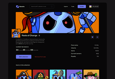 NFT collections page app collection crypto design figma nft portfolio solana ui ui design ux web3