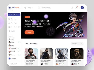 Gaming Stream UI Concept call of duty celan clean dashboard esports game stream game ui games gaming league of legends live channels live stream minimal movie stream streaming ui video video stream web3