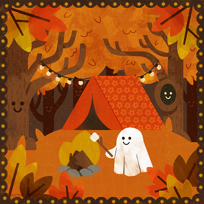 Day 22 - CAMPING TRIP autumn camping cute daily illustration design digital digital illustration fall ghost illustration robin sheldon