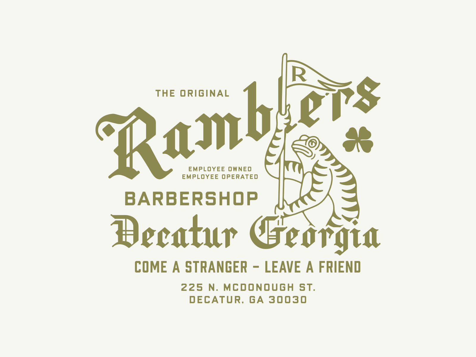 Ramblers apparel atlanta barbershop branding frog georgia illustration salon small business typography vintage
