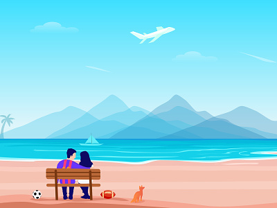 Beach Play abstract airplane american football barcelona beach bench couple football illustration mountains nature illustration outdoor play red fox summer travel
