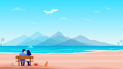 Beach Play abstract airplane american football beach bench couple football illustration mountains nature illustration outdoor play red fox summer travel