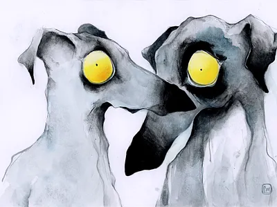 🤍👽🤍👽🤍 animals black black and white digital illustration dog grey illustration minimalistic neon neon yellow shy strange tender traditional watercolor yellow