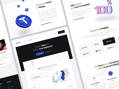 Tether Landing Page - Light🔥 creative crypto design exchange home home page landing page landingpage light minimal tether token trend ui uidesign uiux web web site website