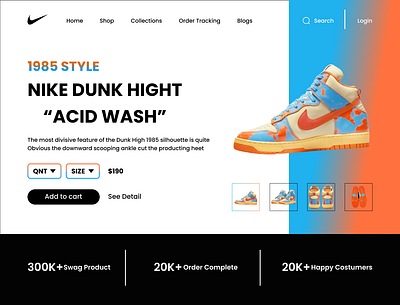 Nike Web Style 3d blue branding graphic design logo motion graphics nike orange ui web
