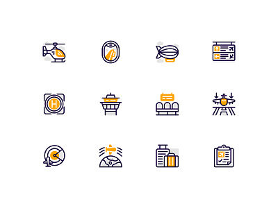 Aviation Icon Set airport aviation branding design earth helicopter helipad icon icon set icons iconset iconsets illustration logo plane radar ui