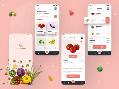 Grocery List App Challenge cart flat ui food delivery grocery app home delivery online delivery payments profile simple trending ui vegetables