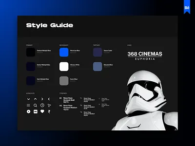 Style Guide 🍿 | 368 Cinemas behance booking case study cinema cinema booking concept dark theme design design system figma inspiration layout movies stormtrooper style guide ui uiux user experience ux web
